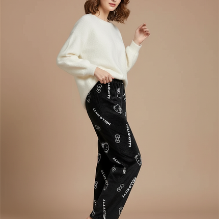 Pantalon Velours Noir Ample Hello Kitty Doux