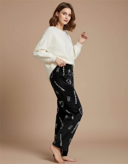 Pantalon Velours Noir Ample Hello Kitty Doux