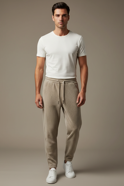 Pantalon Velours Côtelé Beige Décontracté Homme Cordon - Cordé