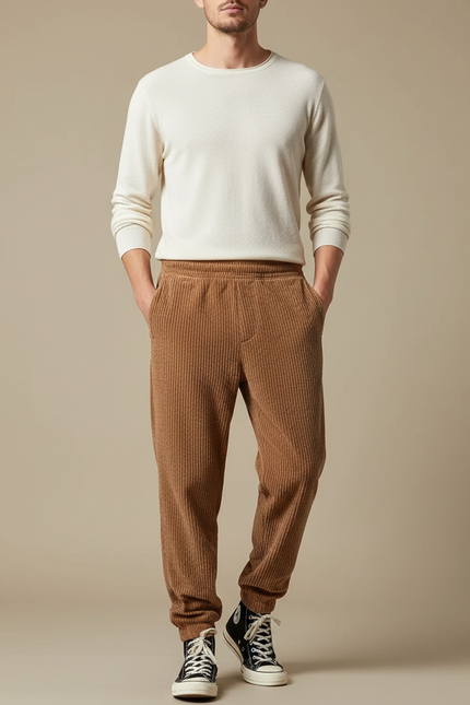 Pantalon Velours Côtelé Marron Décontracté Homme Jogging - Cordé
