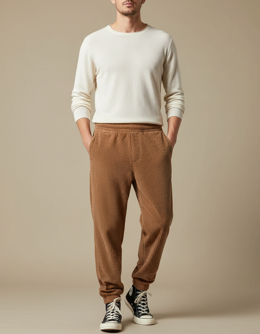 Pantalon Velours Côtelé Marron Décontracté Homme Jogging - Cordé