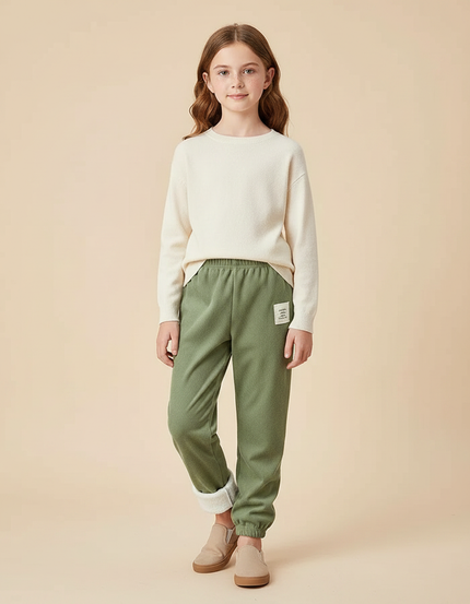 Pantalon Velours Vert Doublé Sherpa Enfant Décontracté Chaud