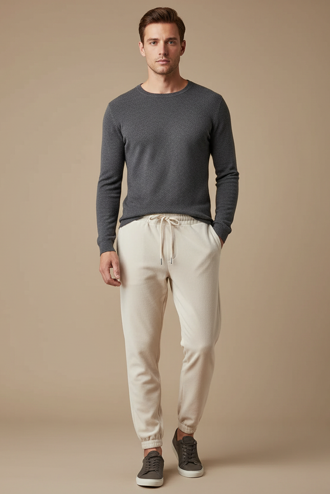 Pantalon Velours Beige Ample Décontracté Homme - Molleton