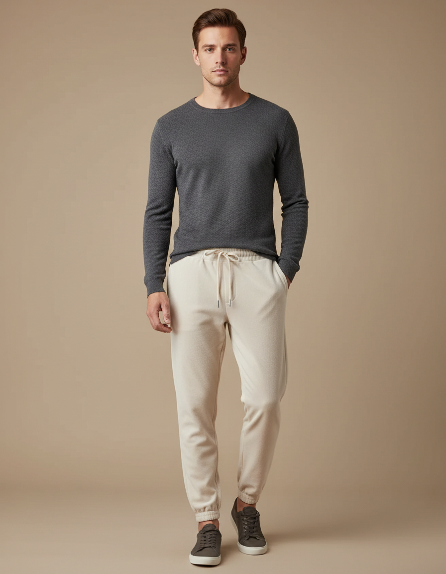 Pantalon Velours Beige Ample Décontracté Homme - Molleton