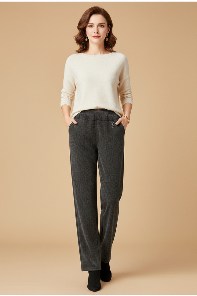 Pantalon Velours Droit Gris Chiné Élastique Décontracté Femme