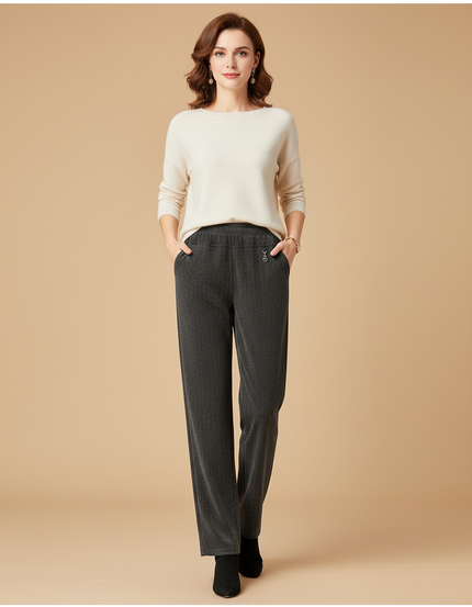 Pantalon Velours Droit Gris Chiné Élastique Décontracté Femme
