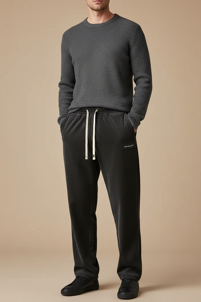 Pantalon Velours Côtelé Homme Droit Décontracté Noir - Cordé