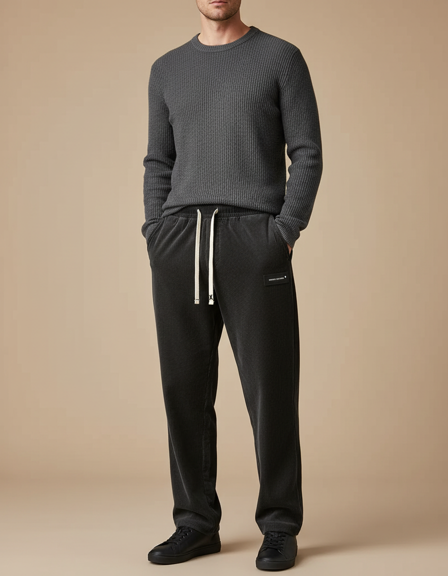 Pantalon Velours Côtelé Homme Droit Décontracté Noir - Cordé
