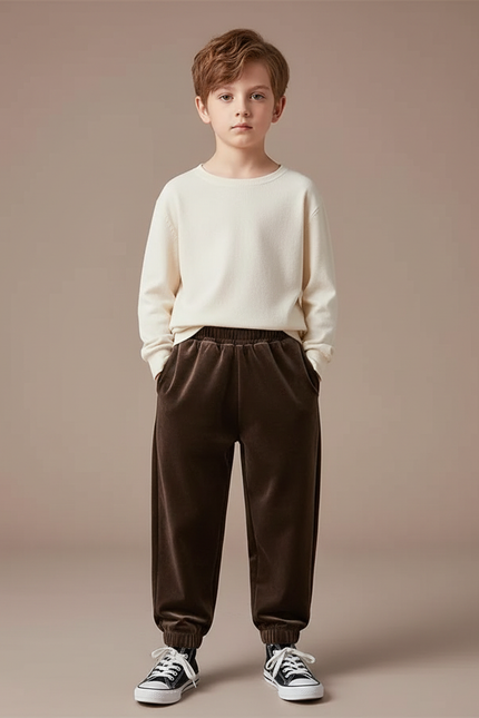 Pantalon Velours Marron Jogger Garçon Confortable