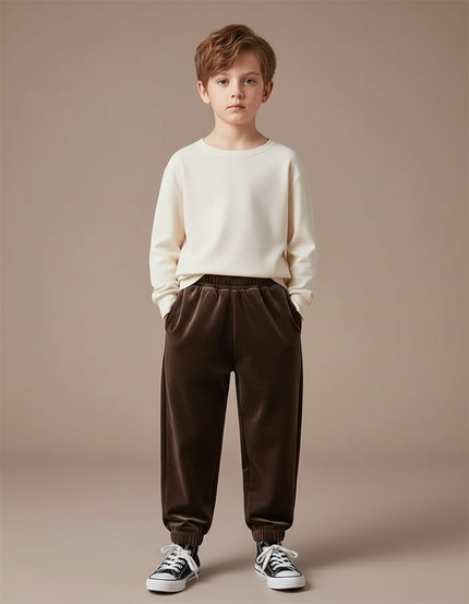 Pantalon Velours Marron Jogger Garçon Confortable