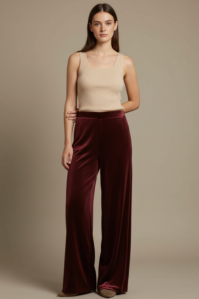 Pantalon Palazzo Velours - Bordeaux
