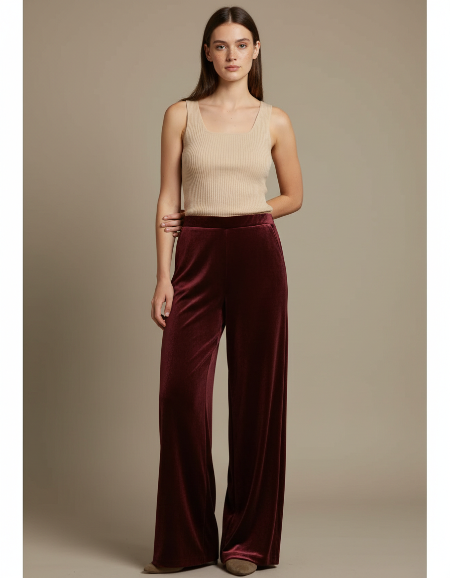 Pantalon Palazzo Velours - Bordeaux
