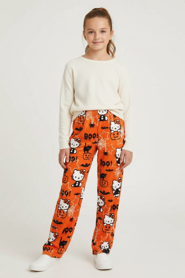 Pantalon Velours Orange Halloween Hello Kitty Doux Confortable