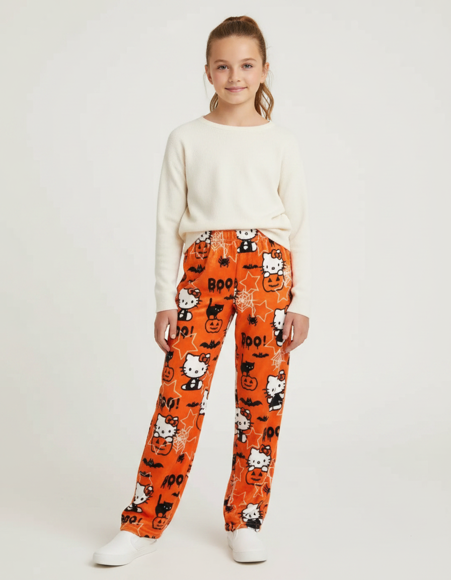 Pantalon Velours Orange Halloween Hello Kitty Doux Confortable