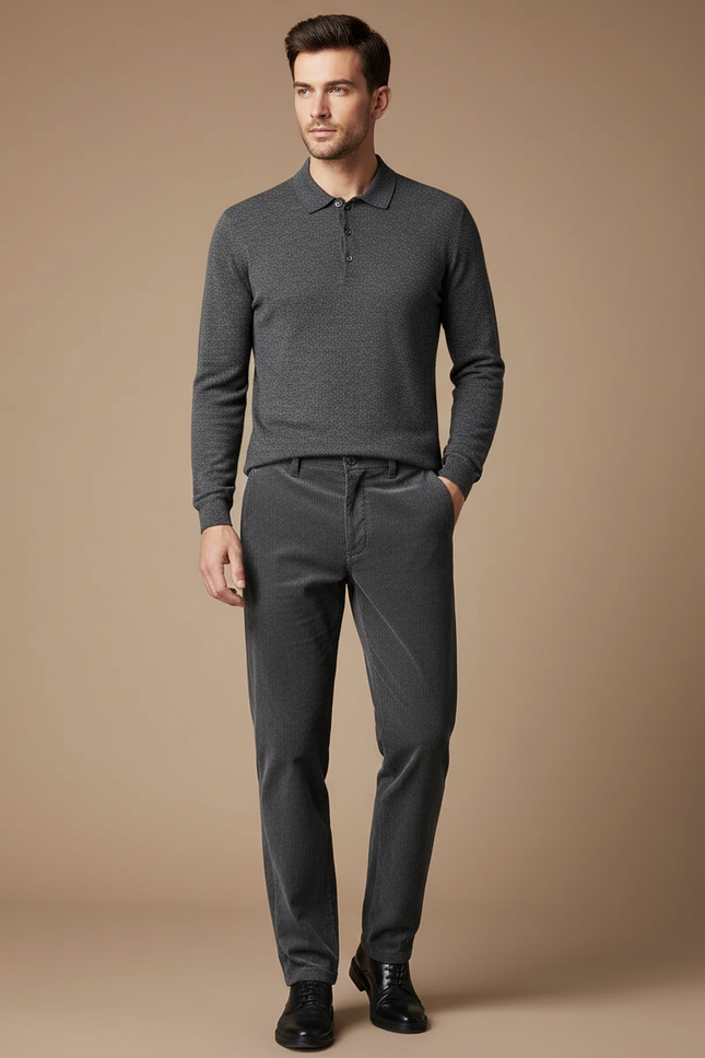 Pantalon Velours Côtelé Gris Homme Droit Décontracté - Cordé