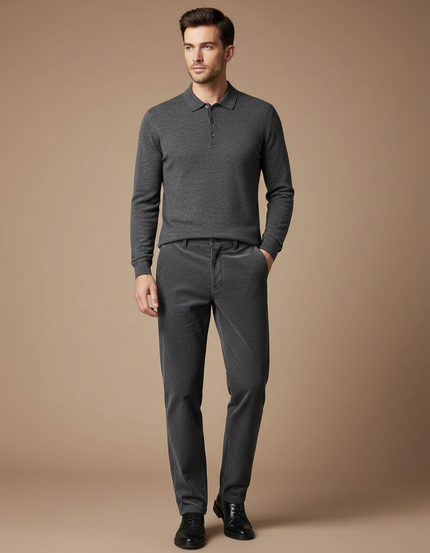 Pantalon Velours Côtelé Gris Homme Droit Décontracté - Cordé