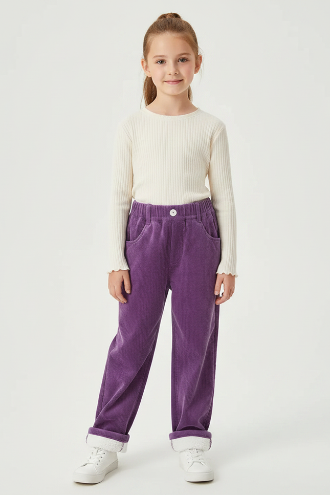 Pantalon Velours Violet Ample Côtelé Doublé Enfant