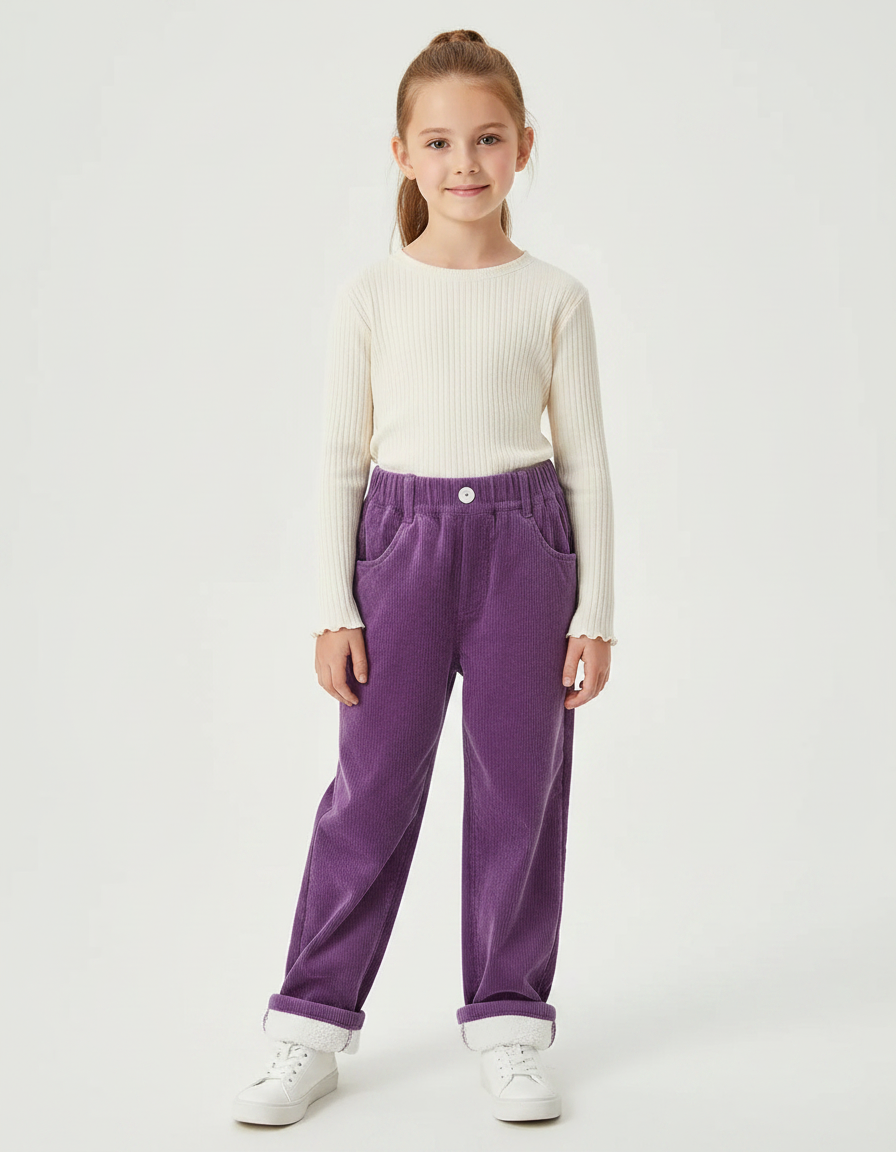 Pantalon Velours Violet Ample Côtelé Doublé Enfant
