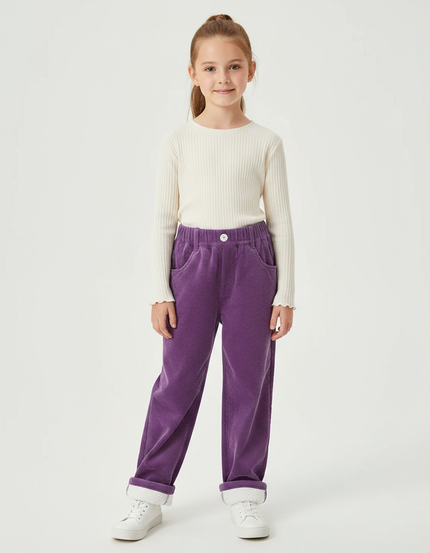 Pantalon Velours Violet Ample Côtelé Doublé Enfant