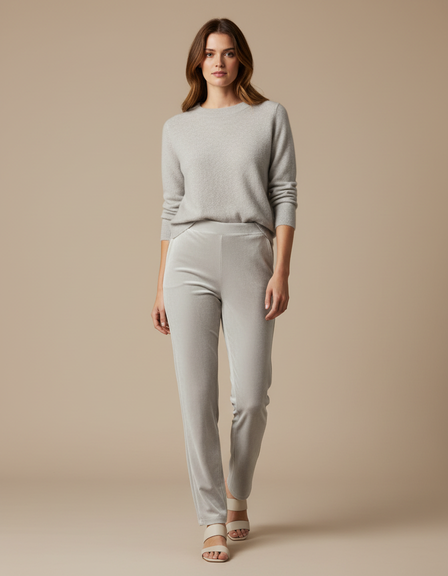 Pantalon Velours Gris Clair Femme