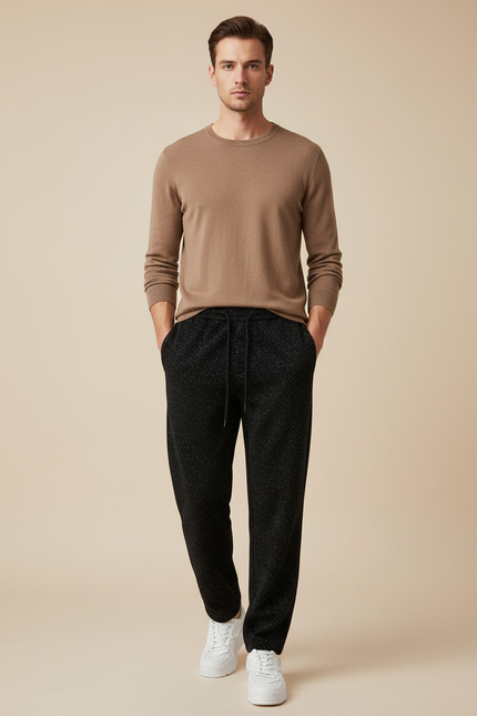 Pantalon Velours Noir Chiné Ample Décontracté Homme - Maille