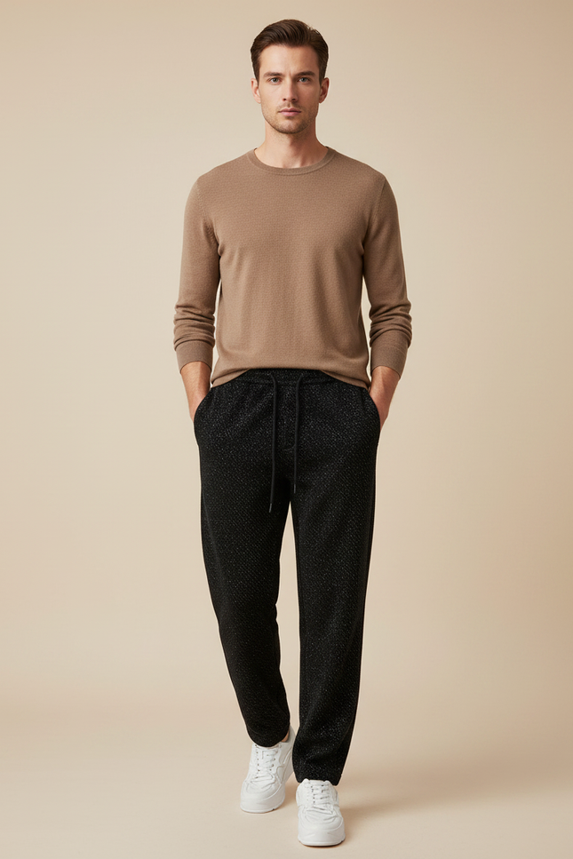 Pantalon Velours Noir Chiné Ample Décontracté Homme - Maille