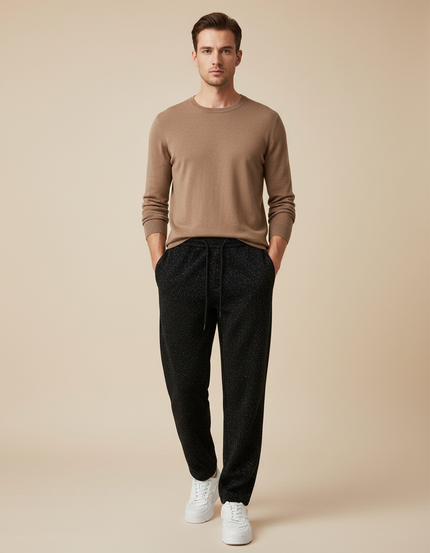 Pantalon Velours Noir Chiné Ample Décontracté Homme - Maille