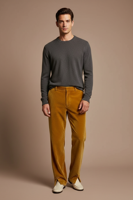Pantalon Velours Doré Ample Fluide Homme Élégant