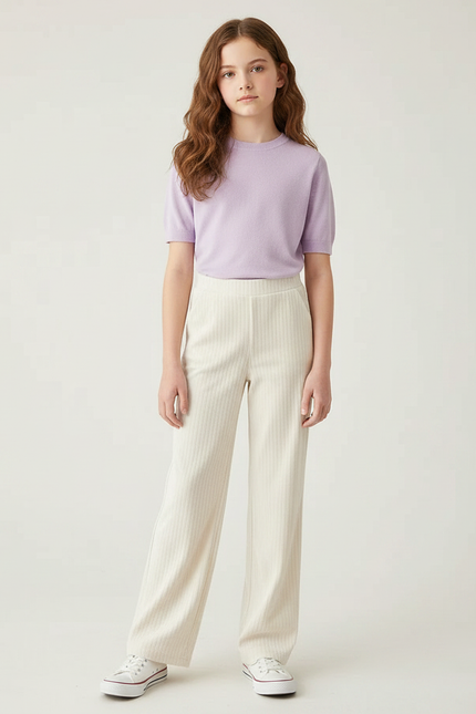 Pantalon Velours Beige Côtelé Ample Droit - Cordé
