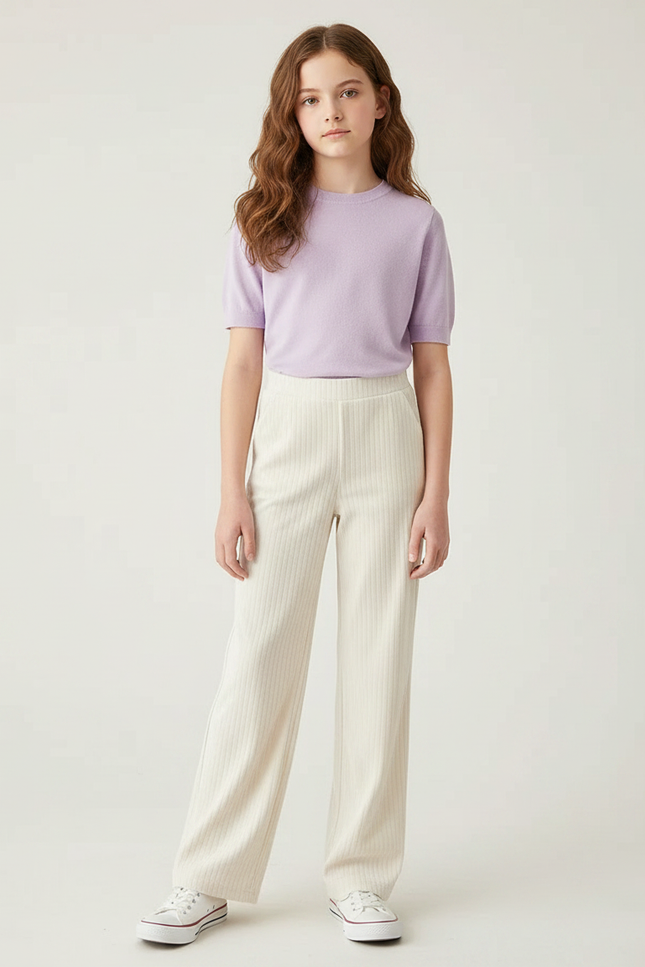 Pantalon Velours Beige Côtelé Ample Droit - Cordé