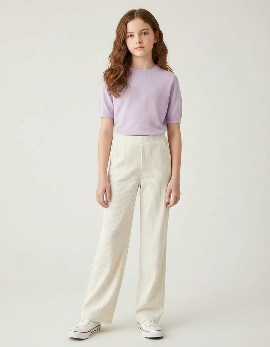 Pantalon Velours Beige Côtelé Ample Droit - Cordé