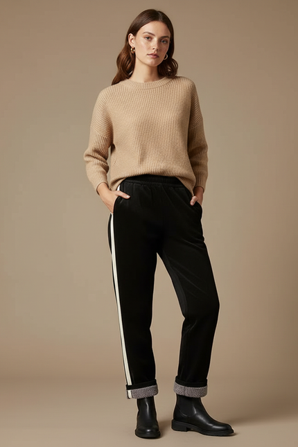 Pantalon Velours Noir Ample Doublé Chaud Femme