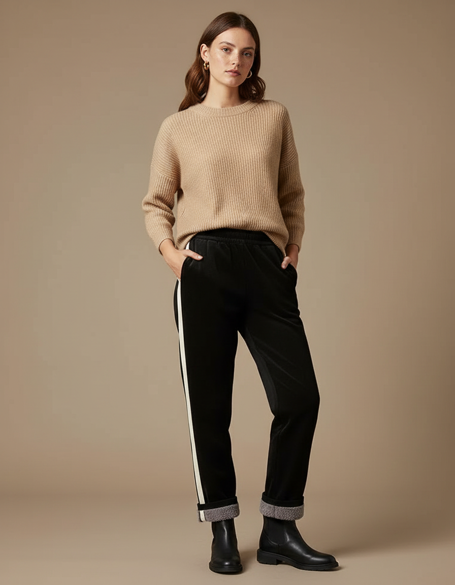 Pantalon Velours Noir Ample Doublé Chaud Femme