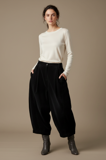 Pantalon Velours Femme Noir Pince - Cordé