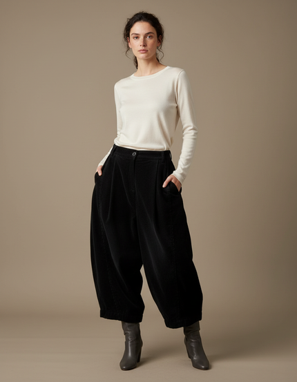 Pantalon Velours Femme Noir Pince - Cordé