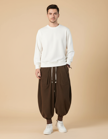 Pantalon Velours Marron Côtelé Ample Décontracté Harem - Cordé
