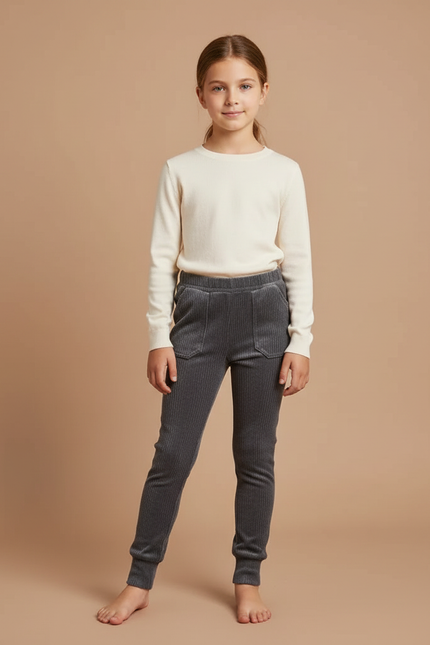 Pantalon Velours Côtelé Gris Enfant Confortable - Cordé