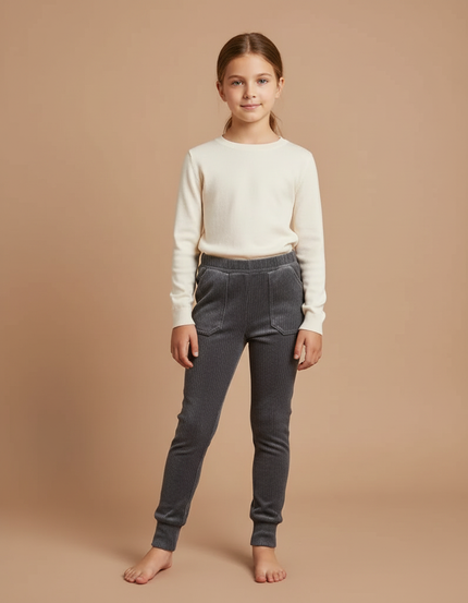 Pantalon Velours Côtelé Gris Enfant Confortable - Cordé