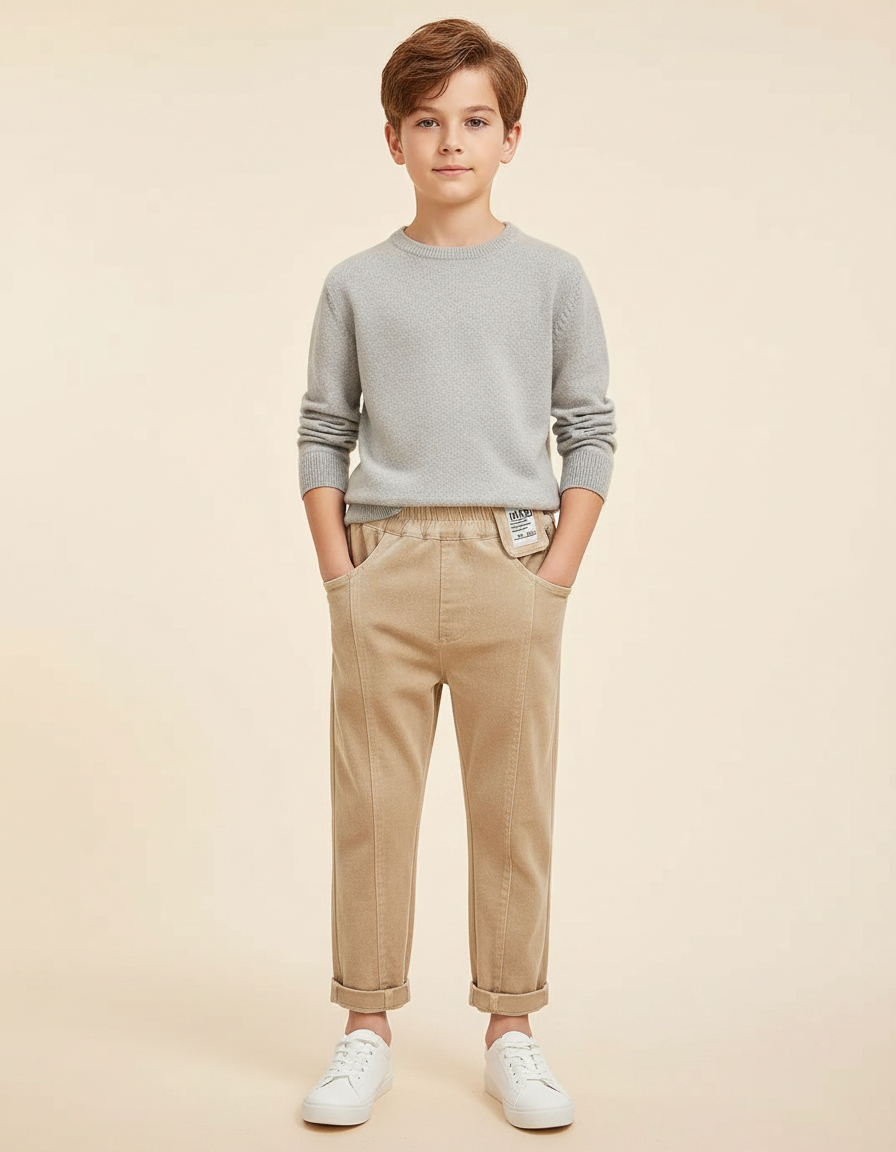 Pantalon Velours Beige Décontracté Confortable Garçon