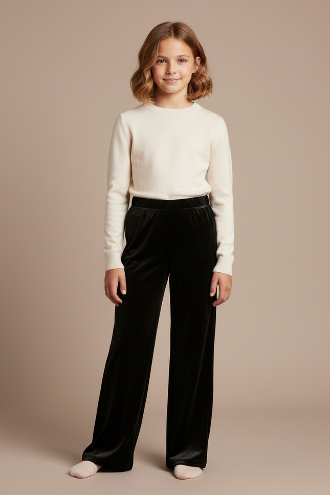 Pantalon Velours Noir Ample Droit Fille
