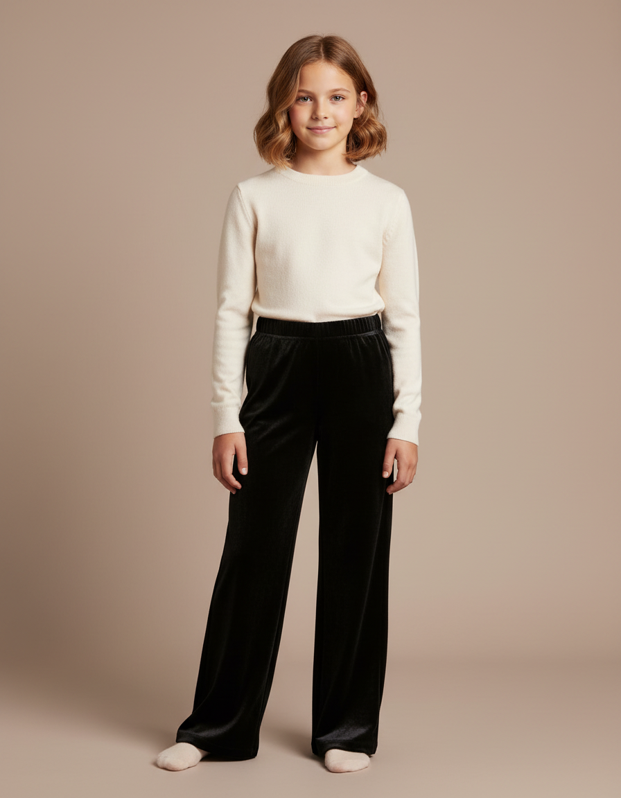 Pantalon Velours Noir Ample Droit Fille