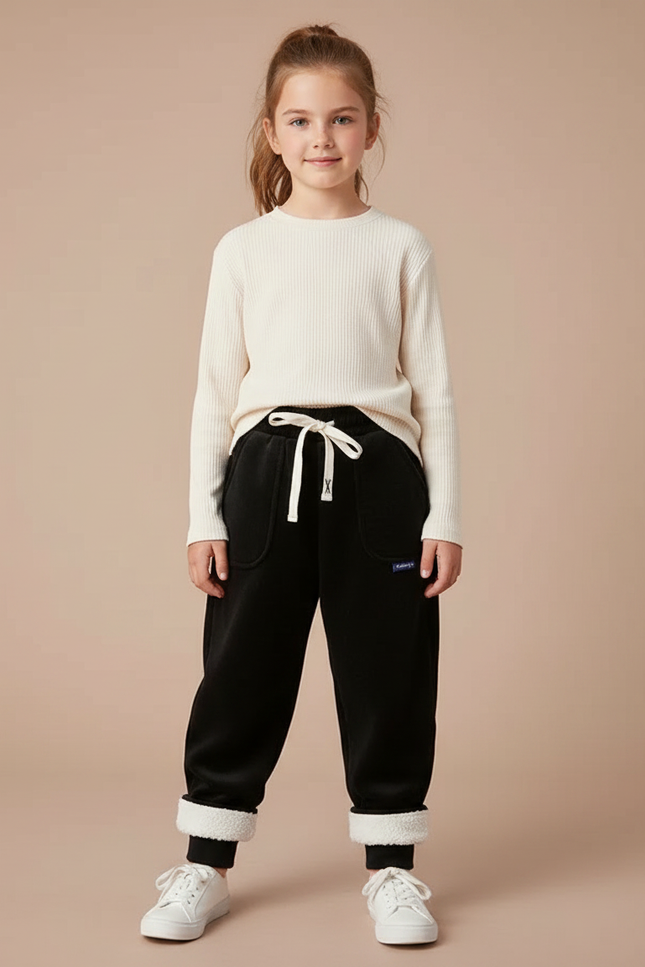 Pantalon Velours Noir Doublé Chaud Enfant