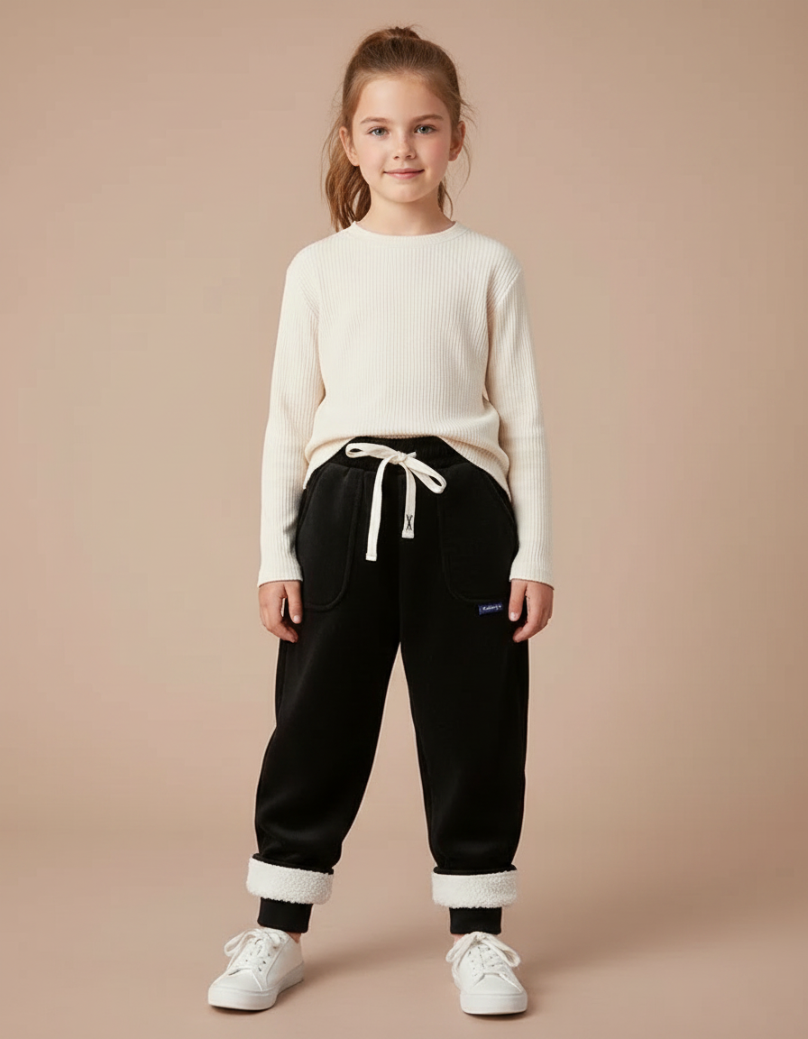 Pantalon Velours Noir Doublé Chaud Enfant