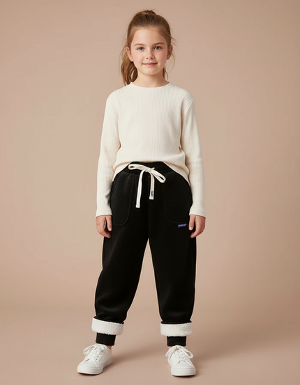 Pantalon Velours Noir Doublé Chaud Enfant