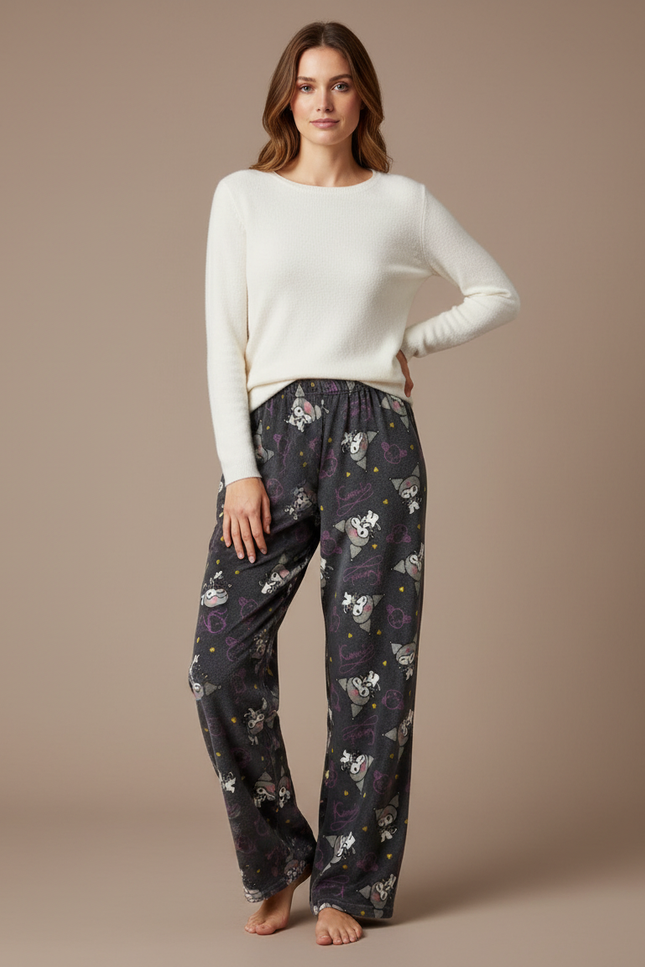 Pantalon Velours Gris Imprimé Ample Doux Femme