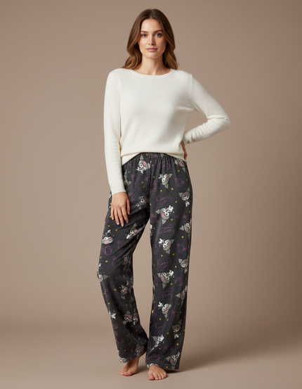 Pantalon Velours Gris Imprimé Ample Doux Femme