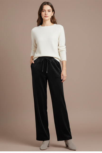 Pantalon Large Velours Côtelé - Noir Cordé
