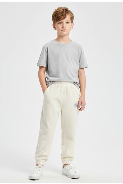 Pantalon Velours Côtelé Écru Décontracté Garçon Hiver - Beige Cordé