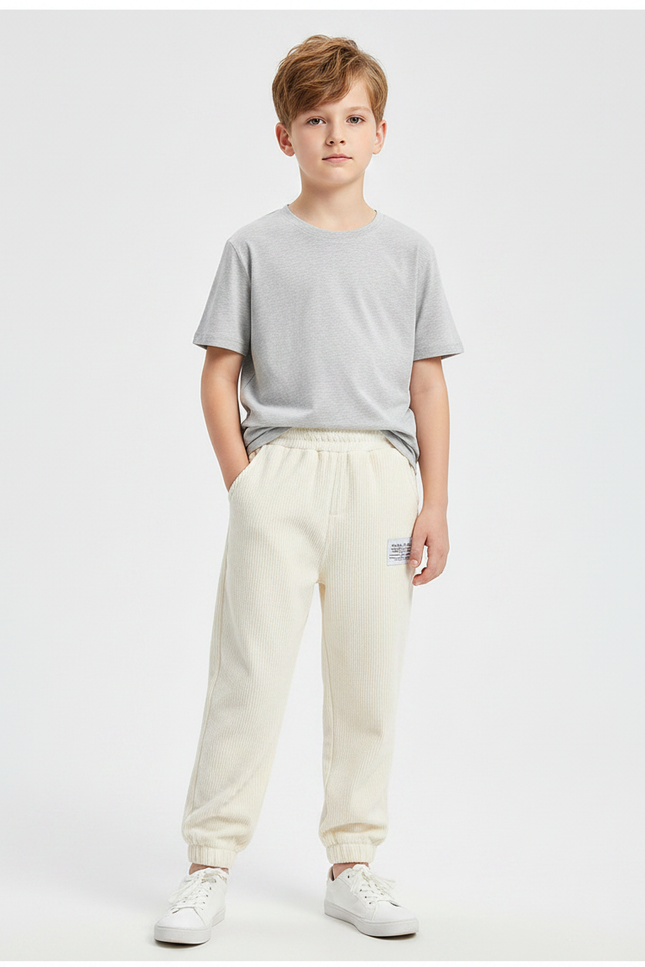 Pantalon Velours Côtelé Écru Décontracté Garçon Hiver - Beige Cordé