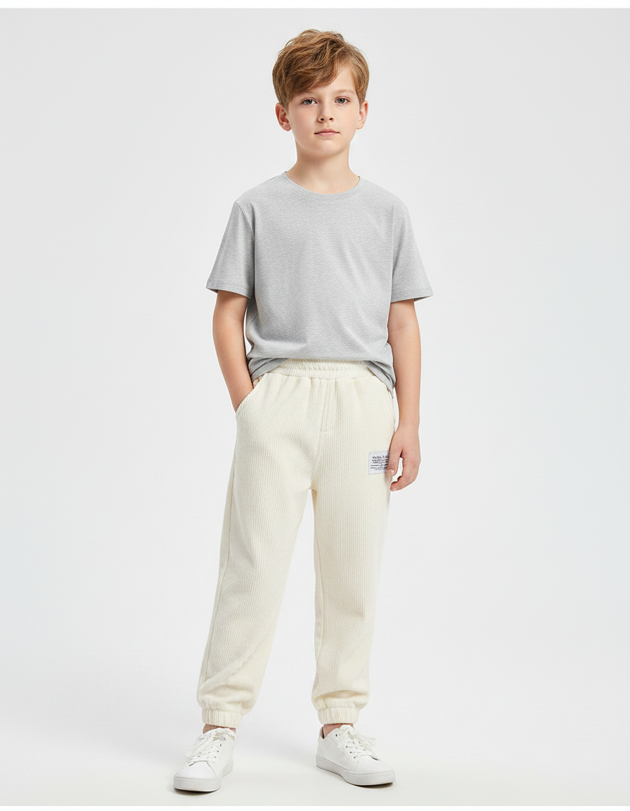 Pantalon Velours Côtelé Écru Décontracté Garçon Hiver - Beige Cordé